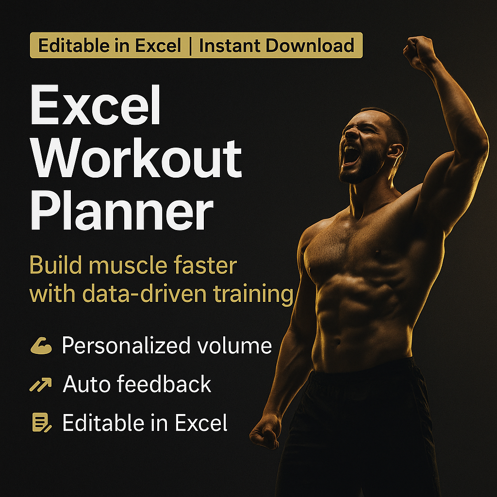 GymPlan Pro – Excel Workout Planner. Smart Excel-based training planner to build muscle with data-driven volume tracking and personalized feedback.
