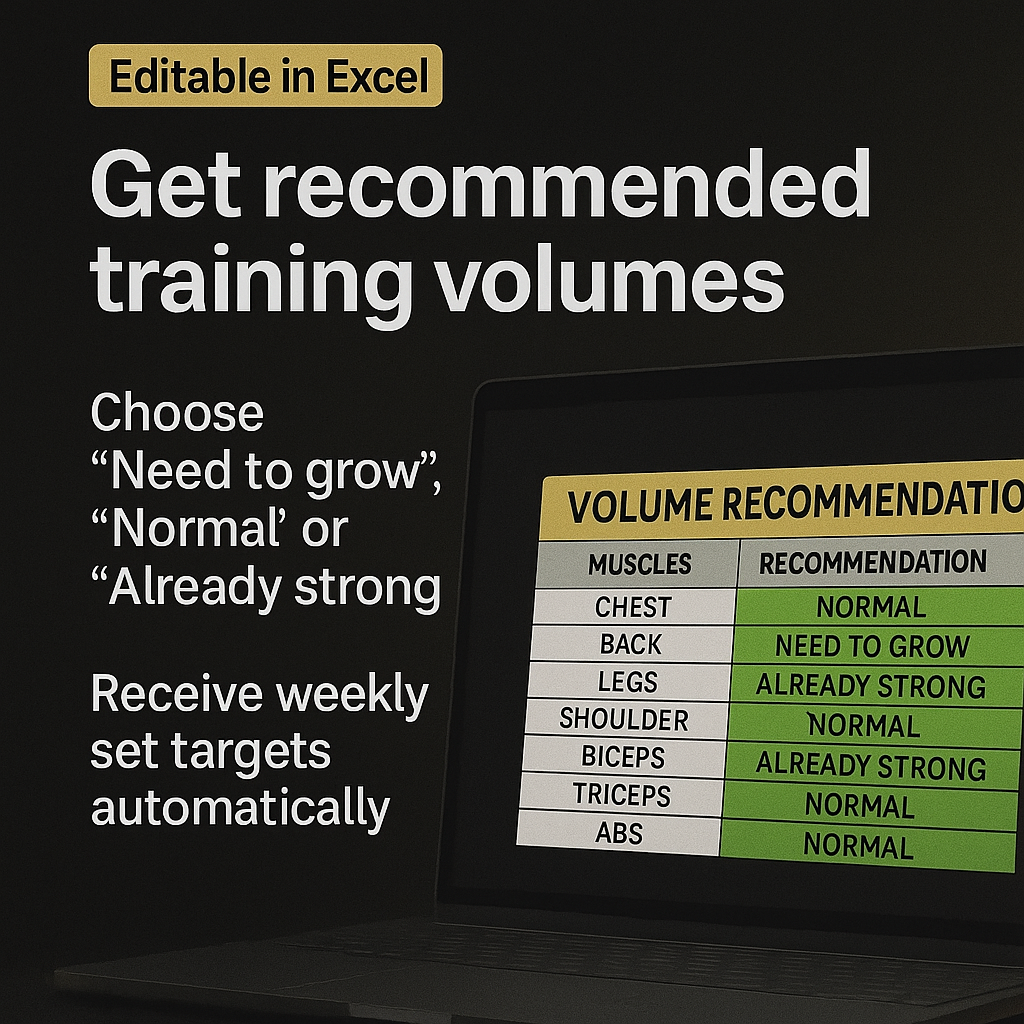 GymPlan Pro – Excel Workout Planner. Smart Excel-based training planner to build muscle with data-driven volume tracking and personalized feedback.
